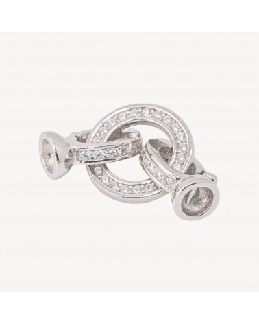 Chiusura In Argento 925 Con Zirconi 10x23mm Tondo con Coppette da 5mm 1pz Rodiato-CHIUSURE IN ARGENTO 925 FAI DA TE | Worldofjewel.com