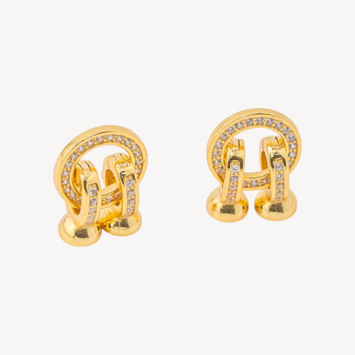 925er Silberverschluss mit Zirkonia (10 x 23 mm, rund) und 5-mm-Fassungen (2 Stück, Gold)