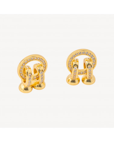 Chiusura In Argento 925 Con Zirconi 10x23mm Tondo con Coppette da 5mm 2pz Dorato-CHIUSURE IN ARGENTO 925 FAI DA TE | Worldofjewel.com