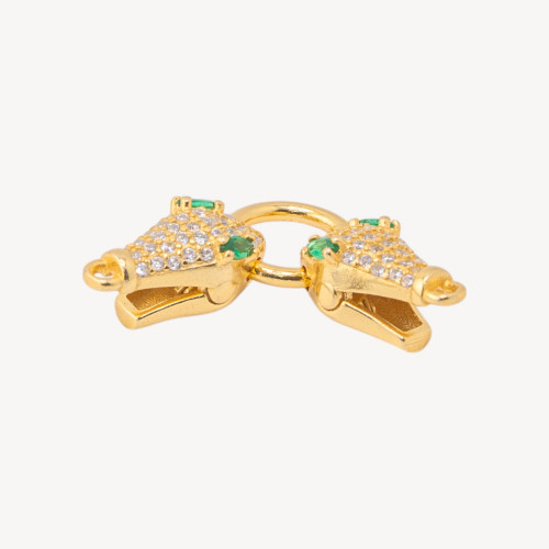 Fermoir en argent 925 avec zirconium et double tête de serpent 8x30mm 1 pièce plaqué or