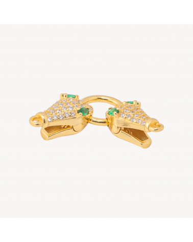 Chiusura In Argento 925 Con Zirconi e Doppia Testa Di Serpente 8x30mm 1pz Dorato-CHIUSURE IN ARGENTO 925 FAI DA TE | Worldofjewel.com