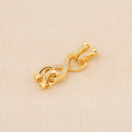 925 Silver Clasp with Infinity Zirconia 10x30mm with Double Cup 3.5mm 1pc Gold