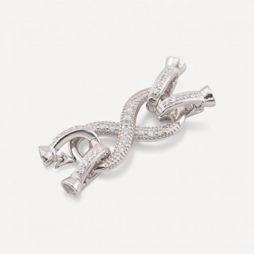925 Silver Clasp with Infinity Zirconia 10x30mm with Double Cup 3.5mm 1pc Rhodium Plated