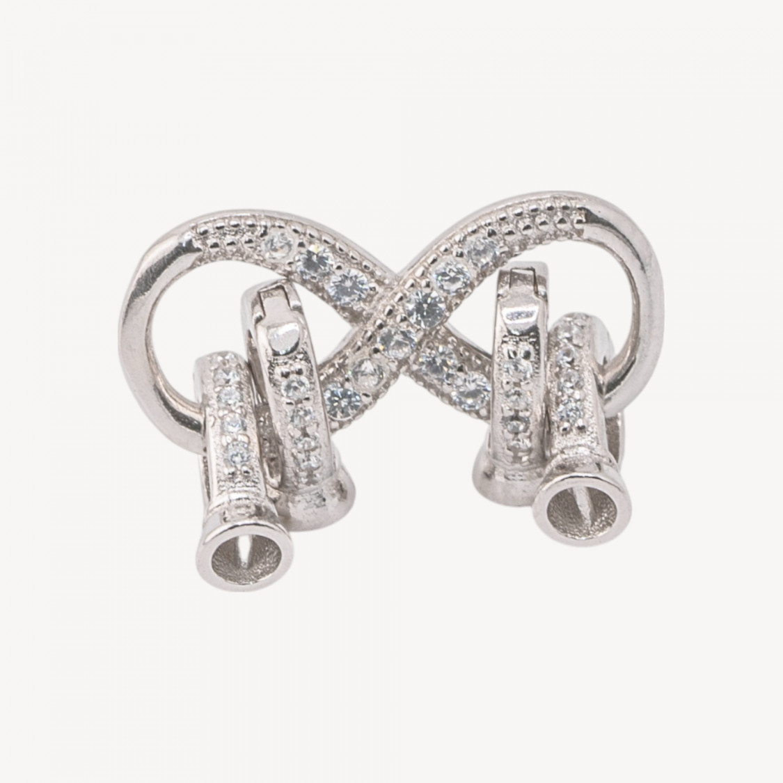 Chiusura In Argento 925 Con Zirconi Infinito 10x30m con Doppia Coppetta 3,5mm 1pz Rodiato-CHIUSURE IN ARGENTO 925 FAI DA TE | Worldofjewel.com
