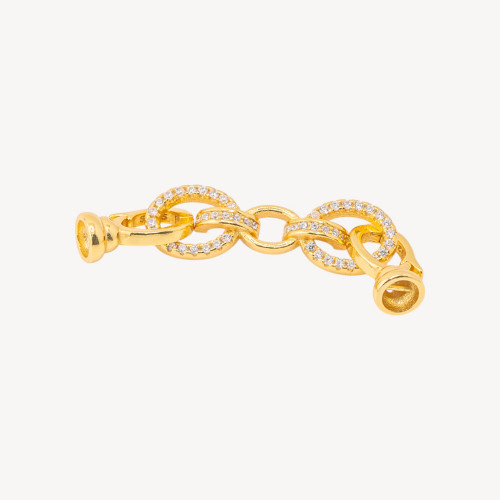 925 Silver Clasp with Oval Zirconia 8.5x44.5 1pc Gold Plated