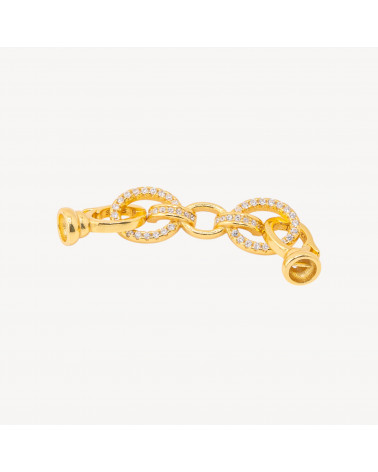 Chiusura In Argento 925 Con Zirconi Ovale 8,5x44,5 1pz Dorato-DIY 925 Silberverschluss | Worldofjewel.com