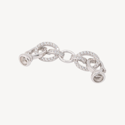 925 Silver Clasp with Oval Zirconia 8.5x44.5 1pc Rhodium Plated