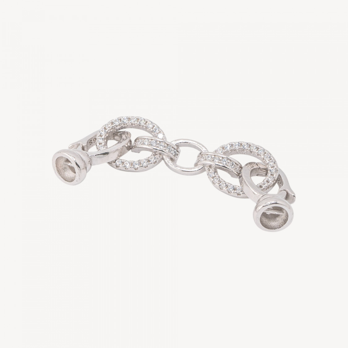 Chiusura In Argento 925 Con Zirconi Ovale 8,5x44,5 1pz Rodiato-CHIUSURE IN ARGENTO 925 FAI DA TE | Worldofjewel.com