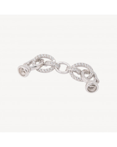 Chiusura In Argento 925 Con Zirconi Ovale 8,5x44,5 1pz Rodiato-CHIUSURE IN ARGENTO 925 FAI DA TE | Worldofjewel.com
