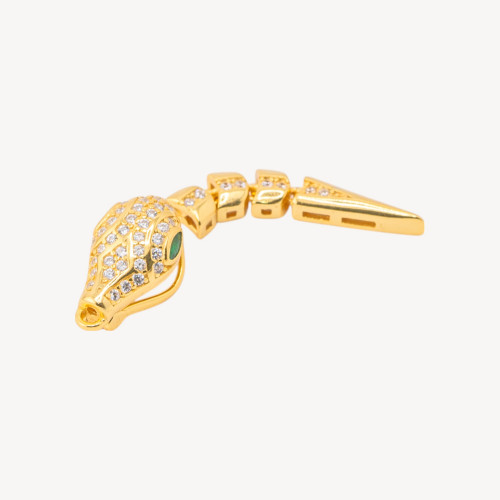 925 Silver Clasp with Snake Head Zirconia 7x35mm 1pc Gold Plated