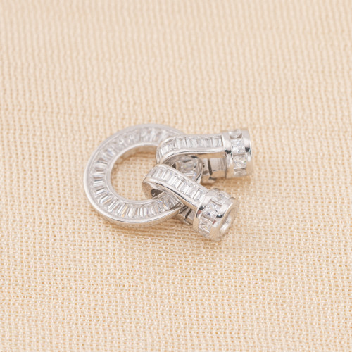 925er Silberverschluss mit Zirkonia, rund, 14,5 x 28 mm, mit 6 mm Fassungen, 1 Stück, rhodiniert