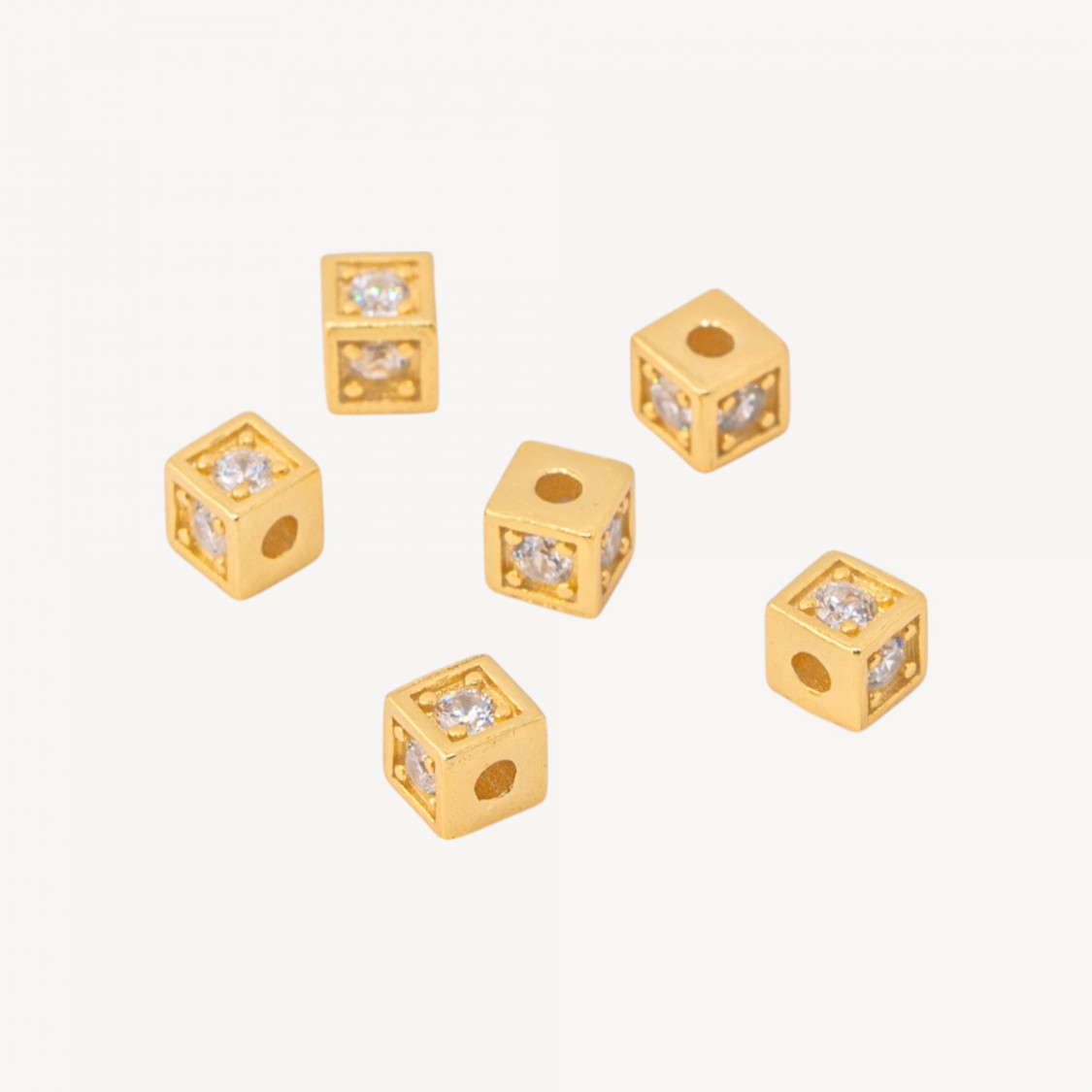 Componente Distanziatore In Argento 925 Cubo Con Zircone 4mm 6pz Dorato-PAVE' CONNECTEURS | Worldofjewel.com