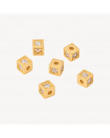 Componente Distanziatore In Argento 925 Cubo Con Zircone 4mm 6pz Dorato-PAVE' CONNECTEURS | Worldofjewel.com
