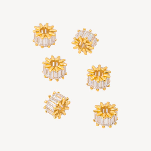 Entretoise en argent 925 avec rondelles de zircone baguette 6x4mm, 6 pièces, plaquée or