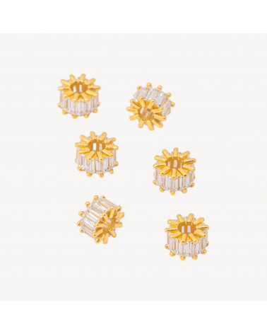 Componente Distanziatore In Argento 925 Rondelle Con Zirconi a Baguette 6x4mm 6pz Dorato-PAVE' CONNECTEURS | Worldofjewel.com