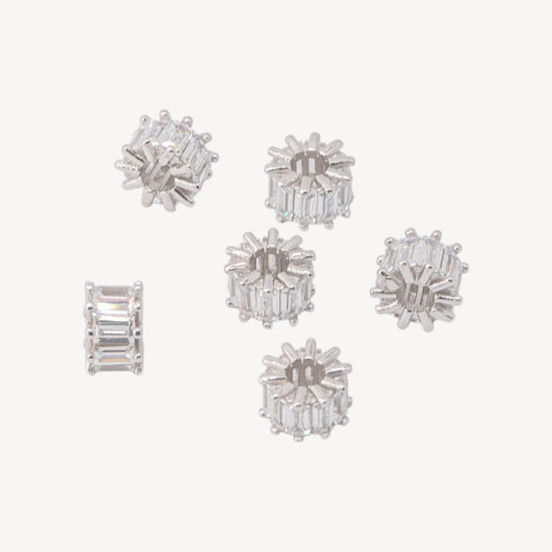 Entretoise en argent 925 avec zircone baguette 6x4 mm, 6 pièces, plaquée rhodium