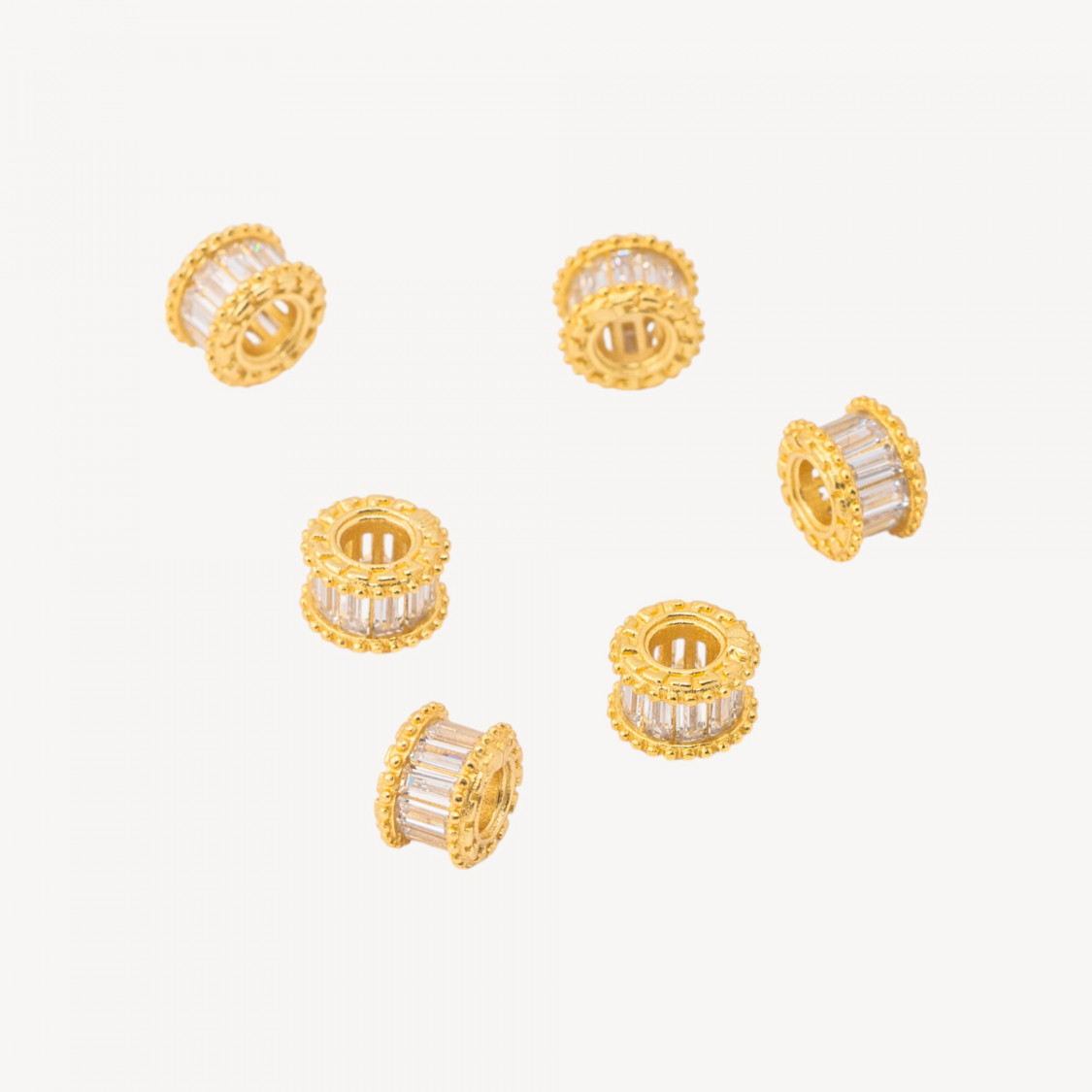 Componente Distanziatore In Argento 925 Rondelle Con Zirconi a Baguette 7,5x5mm 6pz Dorato-PAVE' CONNECTEURS | Worldofjewel.com