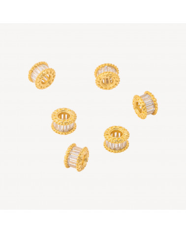 Componente Distanziatore In Argento 925 Rondelle Con Zirconi a Baguette 7,5x5mm 6pz Dorato-PAVE' CONNECTEURS | Worldofjewel.com