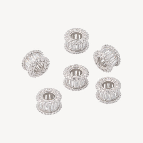 Abstandshalter aus 925er Sterlingsilber mit Baguette-Zirkonia-Rondellen (7,5 x 5 mm, 6 Stück), rhodiniert