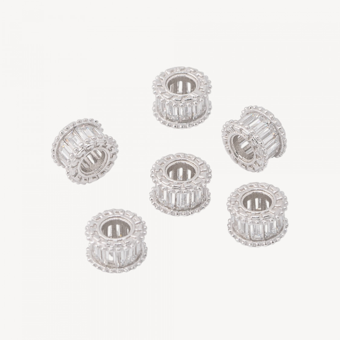 Componente Distanziatore In Argento 925 Rondelle Con Zirconi a Baguette 7,5x5mm 6pz Rodiato-PAVE' CONNECTEURS | Worldofjewel.com