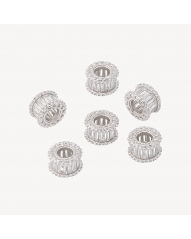 Componente Distanziatore In Argento 925 Rondelle Con Zirconi a Baguette 7,5x5mm 6pz Rodiato-PAVE' CONNECTEURS | Worldofjewel.com