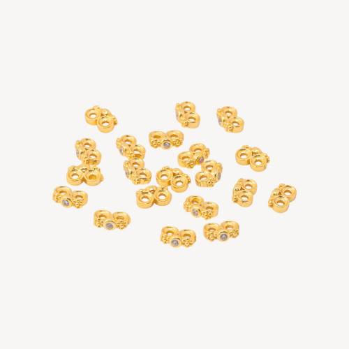 Entretoise multibrins en argent 925, barre à 2 brins avec zircon 7 x 2,5 mm, 20 pièces, plaquée or