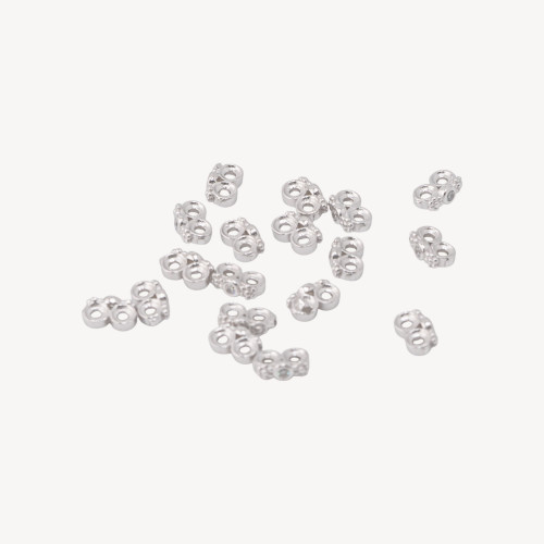 925 Sterling Silver Multi-Strand Spacer Component 2-Strand Bar with Zircon 7x2.5mm 20pcs Rhodium Plated
