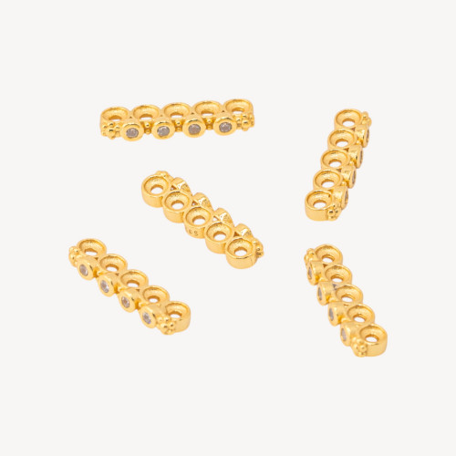 Componente espaciador multifilamento de plata 925, barra de 5 hilos con circonita, 16 x 2,5 mm, 10 unidades, chapado en oro