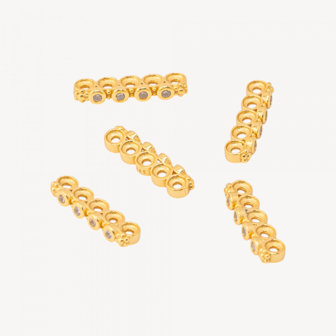 Componente Distanziatore Multifilo In Argento 925 Barretta A 5 Fili Con Zircone 16x2,5mm 10pz Dorato-PAVE' CONNECTEURS | Worldofjewel.com