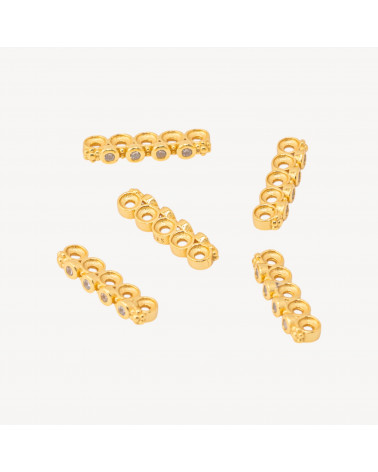 Componente Distanziatore Multifilo In Argento 925 Barretta A 5 Fili Con Zircone 16x2,5mm 10pz Dorato-PAVE' CONNECTEURS | Worldofjewel.com