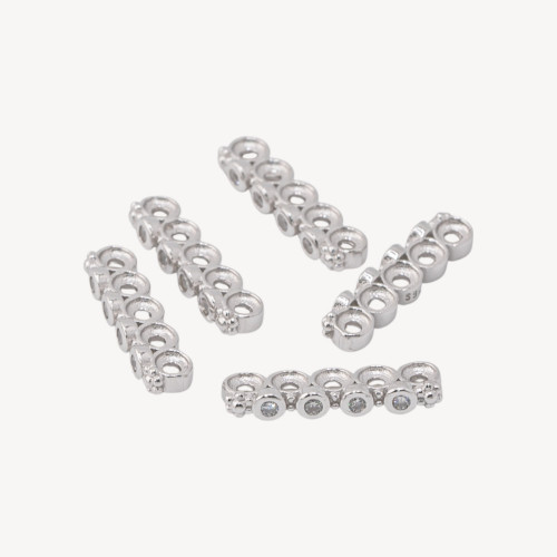 Componente espaciador multifilamento de plata de ley 925, barra de 5 hilos con circonita de 16 x 2,5 mm, 10 unidades, chapado en