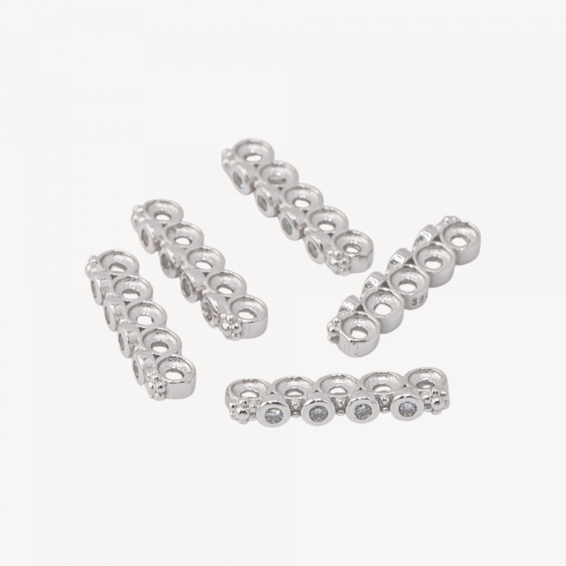Componente Distanziatore Multifilo In Argento 925 Barretta A 5 Fili Con Zircone 16x2,5mm 10pz Rodiato-CONNETTORI PAVE' | Worldofjewel.com