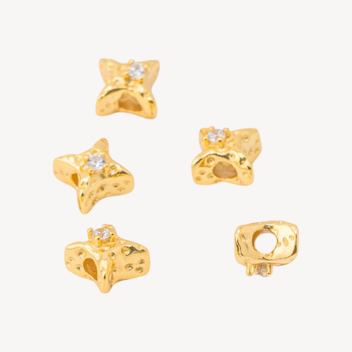 925er Silber-Zwischenperlen Stern mit Zirkonia 9 mm 5 Stück Gold