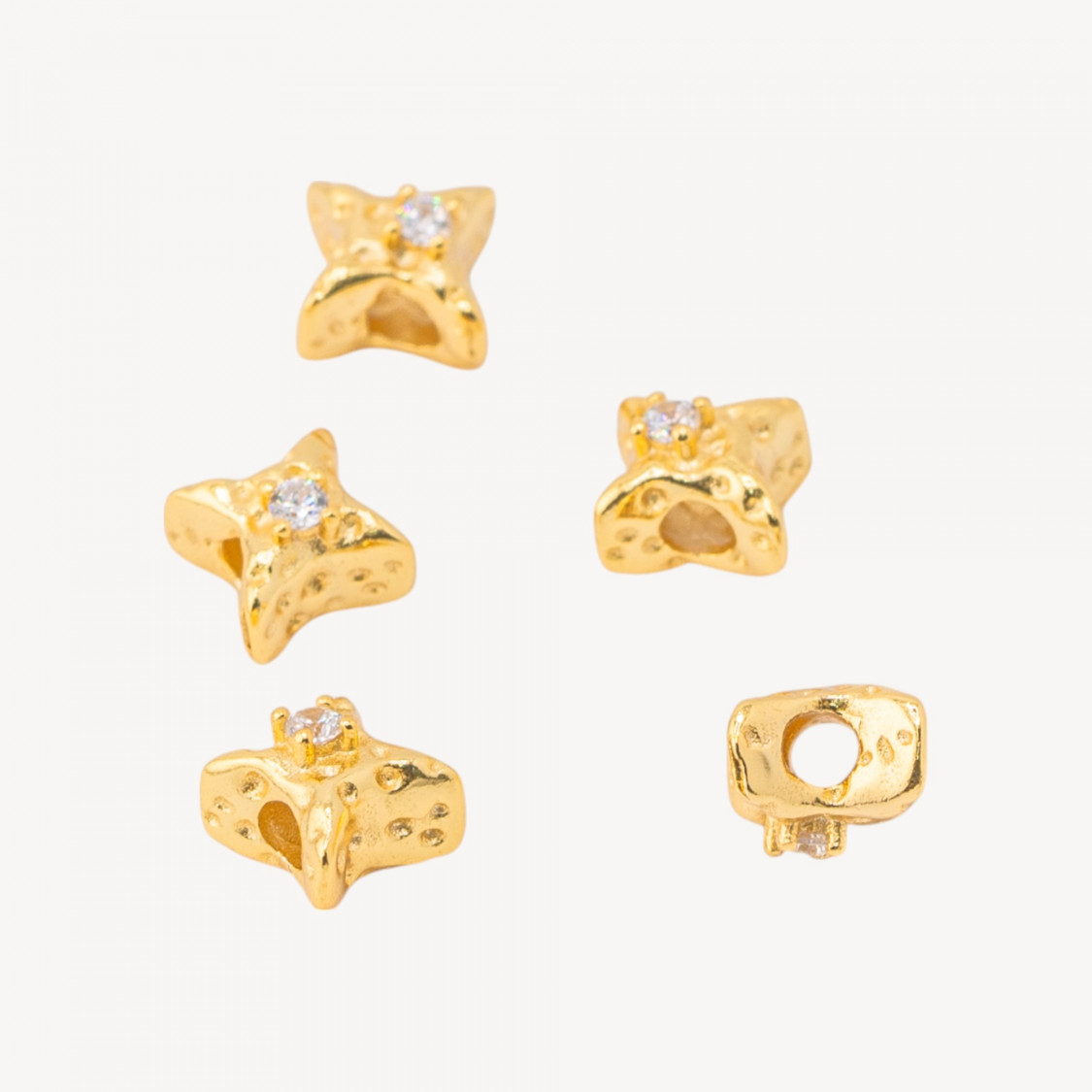 Componente Distanziatore Perline In Argento 925 Stella Con Zircone 9mm 5pz Dorato-CONNETTORI PAVE' | Worldofjewel.com