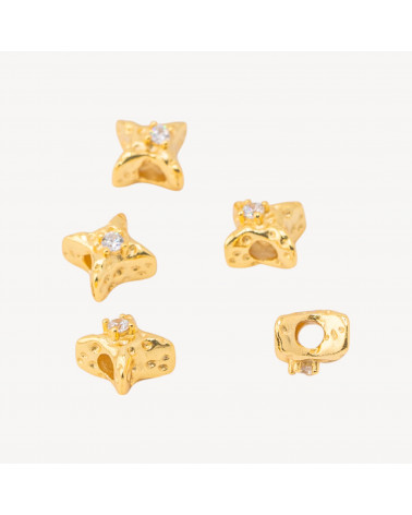 Componente Distanziatore Perline In Argento 925 Stella Con Zircone 9mm 5pz Dorato-CONNETTORI PAVE' | Worldofjewel.com