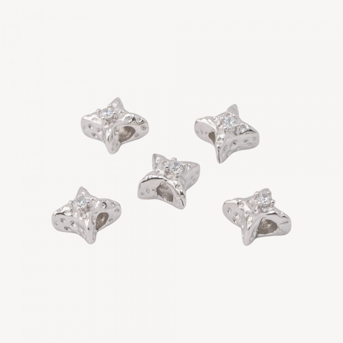 Componente Distanziatore Perline In Argento 925 Stella Con Zircone 9mm 5pz Rodiato-CONNETTORI PAVE' | Worldofjewel.com