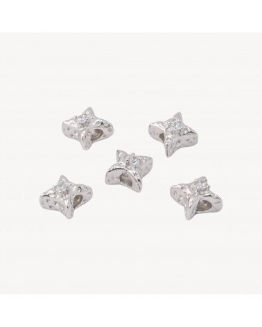 Componente Distanziatore Perline In Argento 925 Stella Con Zircone 9mm 5pz Rodiato-CONNETTORI PAVE' | Worldofjewel.com