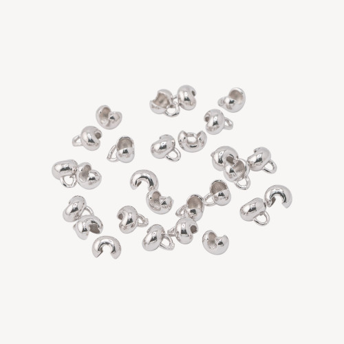 Esfera abierta de 4 mm con tapa de plata 925 y anillas de 5 g (aprox. 25 piezas, chapadas en rodio)