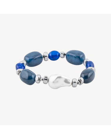 Bracciale con Pietre Dure e Perle di Maiorca 50cm + 5cm con Ematite Argentata e Giada Blu-COLLANE DESIGN CON PIETRE NATURALI E PERLE | Worldofjewel.com