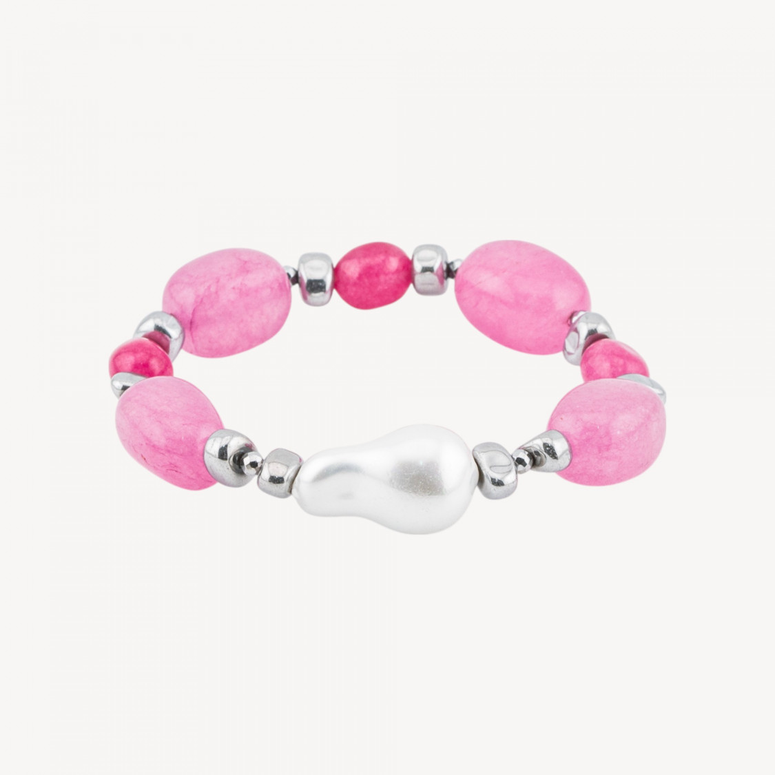 Bracciale con Pietre Dure e Perle di Maiorca 50cm + 5cm con Ematite Argentata e Giada Rosa-COLLANE DESIGN CON PIETRE NATURALI E PERLE | Worldofjewel.com