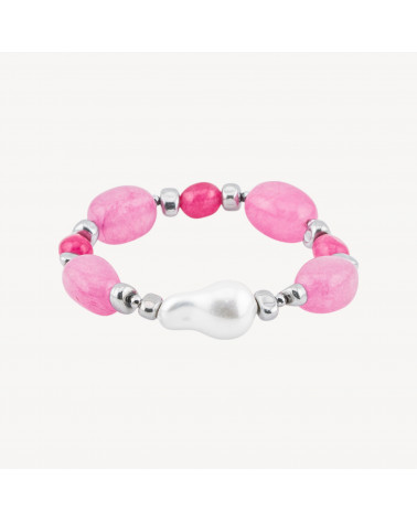 Bracciale con Pietre Dure e Perle di Maiorca 50cm + 5cm con Ematite Argentata e Giada Rosa-COLLANE DESIGN CON PIETRE NATURALI E PERLE | Worldofjewel.com