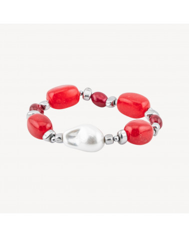 Bracciale con Pietre Dure e Perle di Maiorca 50cm + 5cm con Ematite Argentata e Giada Rossa-COLLANE DESIGN CON PIETRE NATURALI E PERLE | Worldofjewel.com