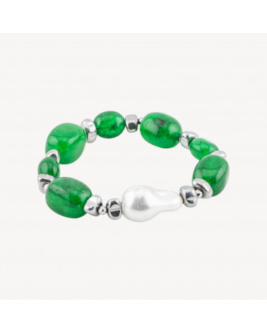Bracciale con Pietre Dure e Perle di Maiorca 50cm + 5cm con Ematite Argentata e Giada Verde-COLLANE DESIGN CON PIETRE NATURALI E PERLE | Worldofjewel.com