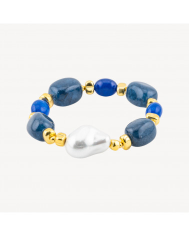 Bracciale con Pietre Dure e Perle di Maiorca 50cm + 5cm con Ematite Dorata e Giada Blu-COLLANE DESIGN CON PIETRE NATURALI E PERLE | Worldofjewel.com