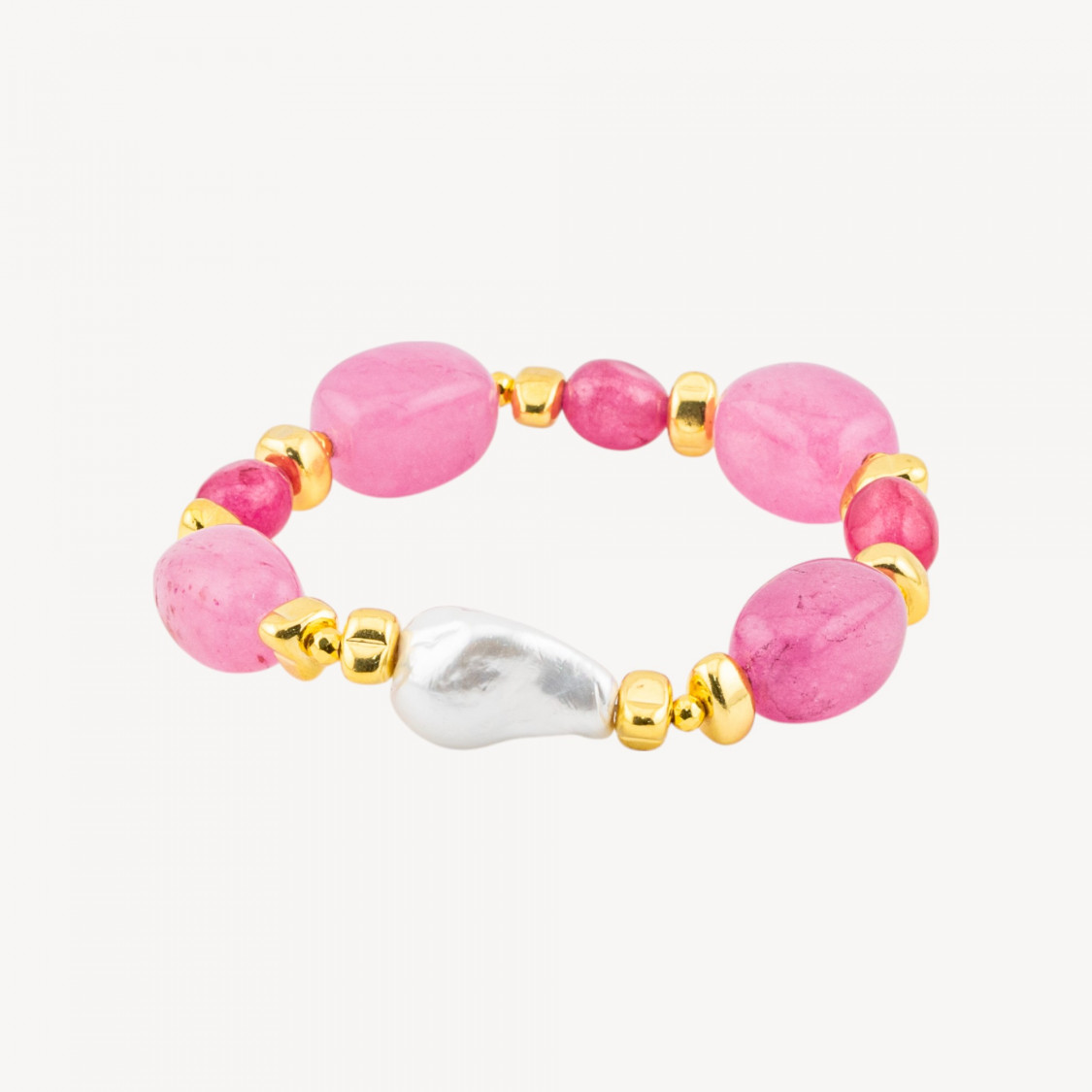 Bracciale con Pietre Dure e Perle di Maiorca 50cm + 5cm con Ematite Dorata e Giada Rosa-COLLANE DESIGN CON PIETRE NATURALI E PERLE | Worldofjewel.com