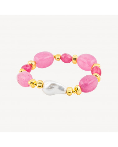 Bracciale con Pietre Dure e Perle di Maiorca 50cm + 5cm con Ematite Dorata e Giada Rosa-COLLANE DESIGN CON PIETRE NATURALI E PERLE | Worldofjewel.com