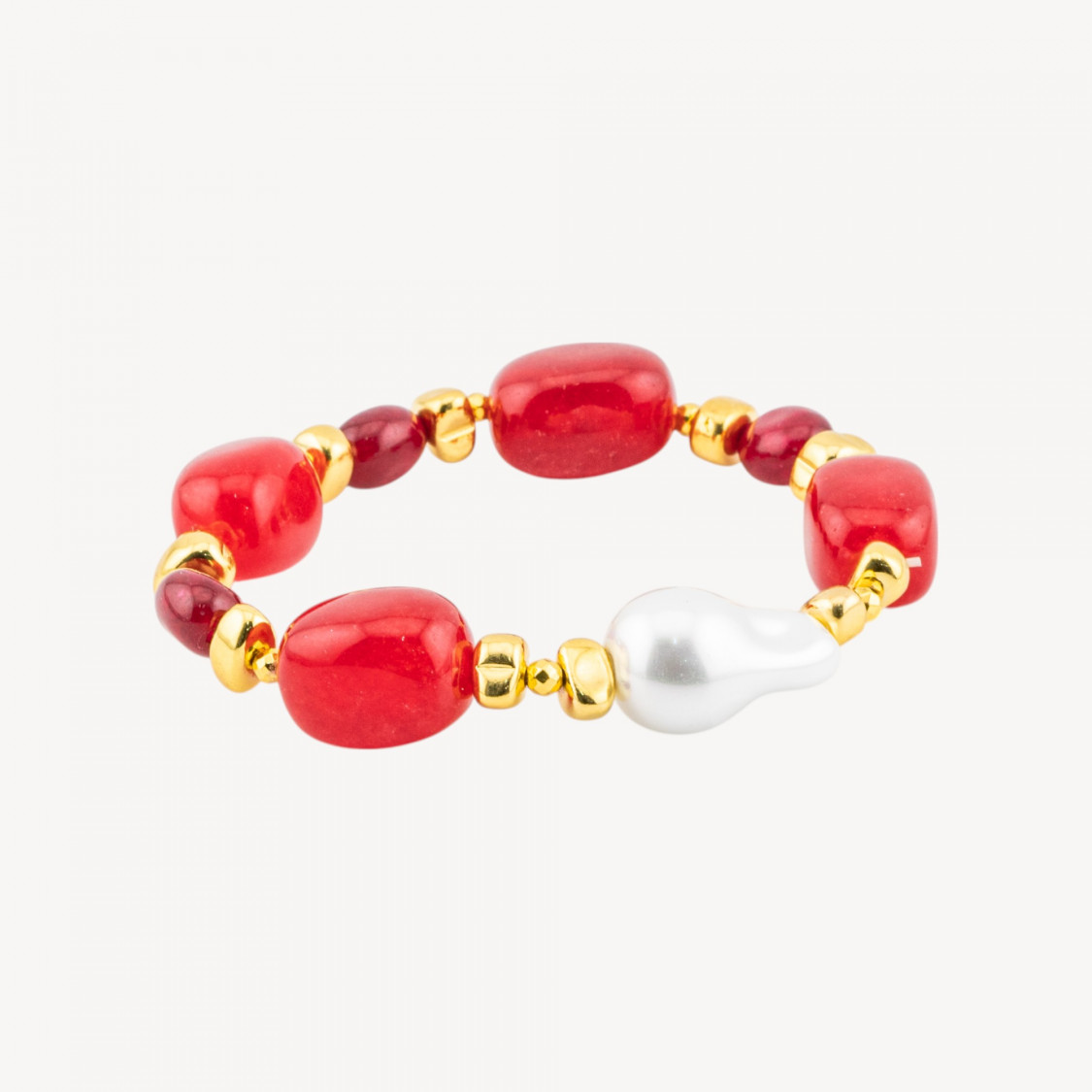 Bracciale con Pietre Dure e Perle di Maiorca 50cm + 5cm con Ematite Dorata e Giada Rossa-COLLANE DESIGN CON PIETRE NATURALI E PERLE | Worldofjewel.com