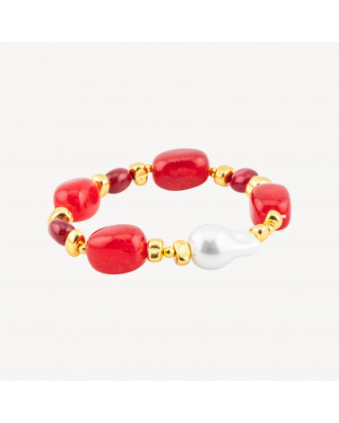 Bracciale con Pietre Dure e Perle di Maiorca 50cm + 5cm con Ematite Dorata e Giada Rossa-COLLANE DESIGN CON PIETRE NATURALI E PERLE | Worldofjewel.com