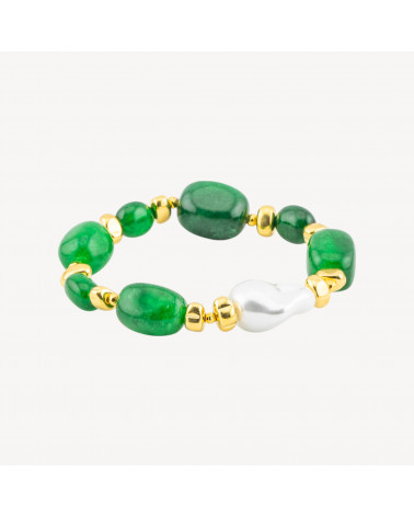 Bracciale con Pietre Dure e Perle di Maiorca 50cm + 5cm con Ematite Dorata e Giada Verde-COLLANE DESIGN CON PIETRE NATURALI E PERLE | Worldofjewel.com