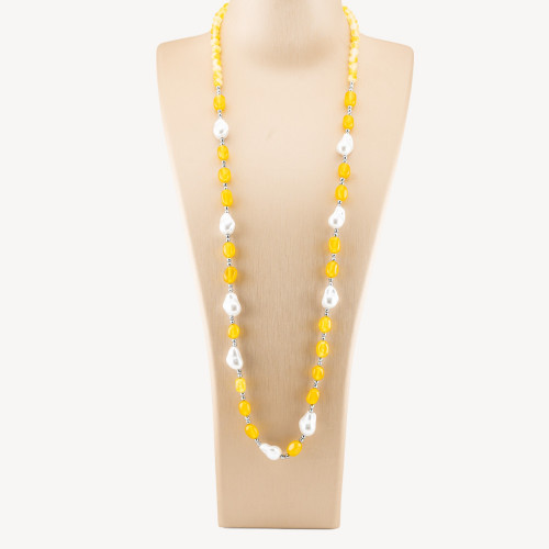 Collier de bijoux orné de pierres semi-précieuses et de perles baroques de Majorque (80 cm + 5 cm), hématite argentée et jade ja